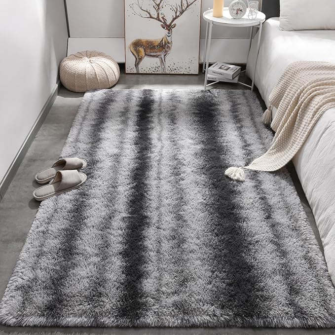 Meralax Grey Rugs for Living Room Bedroom, 4x6 Soft Fluffy Shaggy Gray Bedside Rug, Machine Washable Indoor Floor Carpet for Kids Girls Boys, Dorms, Nursery Rooms, Home Decor Aesthetic