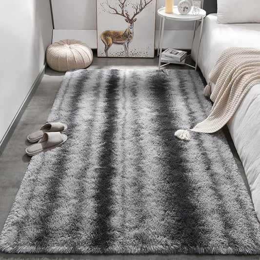 Meralax Grey Rugs for Living Room Bedroom, 4x6 Soft Fluffy Shaggy Gray Bedside Rug, Machine Washable Indoor Floor Carpet for Kids Girls Boys, Dorms, Nursery Rooms, Home Decor Aesthetic
