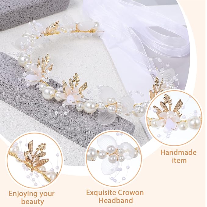 MAQUITA 4 Pcs Flower Girl Headpiece Rhinestone Crystal Wedding Headband Bridal Flower Headband for Girls Baby Hair