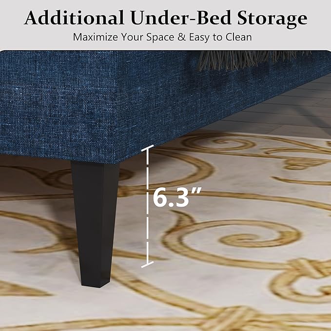 BarnFurin Full Size Bed Frame with Button Tufted Headboard, Upholstered Platform Bed with Wooden Slats Support, No Box Spring Needed, Easy Assembly, Navy Blue
