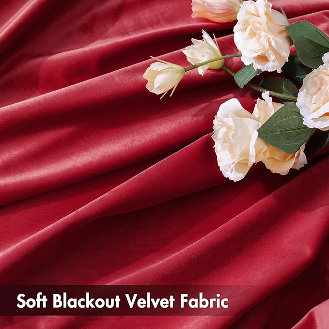 MIULEE Christmas Red Velvet Curtains Thermal Insulated Blackout Curtain Drapes for Bedroom Living Room Darkening 63 Inches Long Curtains Panels Rod Pocket Set of 2