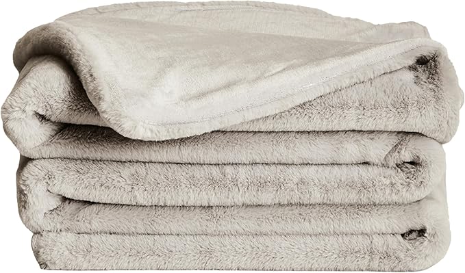 UnHide Lil’ Marsh - Faux Fur Blanket - Durable, Lightweight, Extra Soft Blanket - Machine Washable - Add a Layer of Softness to Any Bed, Couch, or Reading Chair - Greige, Medium (60" x 80")