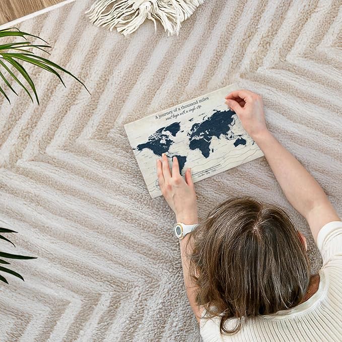 ElephantStock - A Journey I Push Pin World Map Wall Art - Horizontal Canvas Wall Art - Living Room Wall Decor - Digital Art Map Canvas Art - Blue And Beige Decor - 12" x 8"