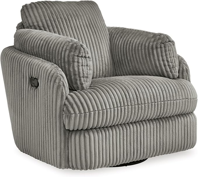 Signature Design by Ashley Tie-Breaker Swivel Glider Recliner, 2 Bolster Pillows, Hidden Storage, Fabric Upholstery, 41.38" W x 40.25" D x 39.75" H, Light Gray