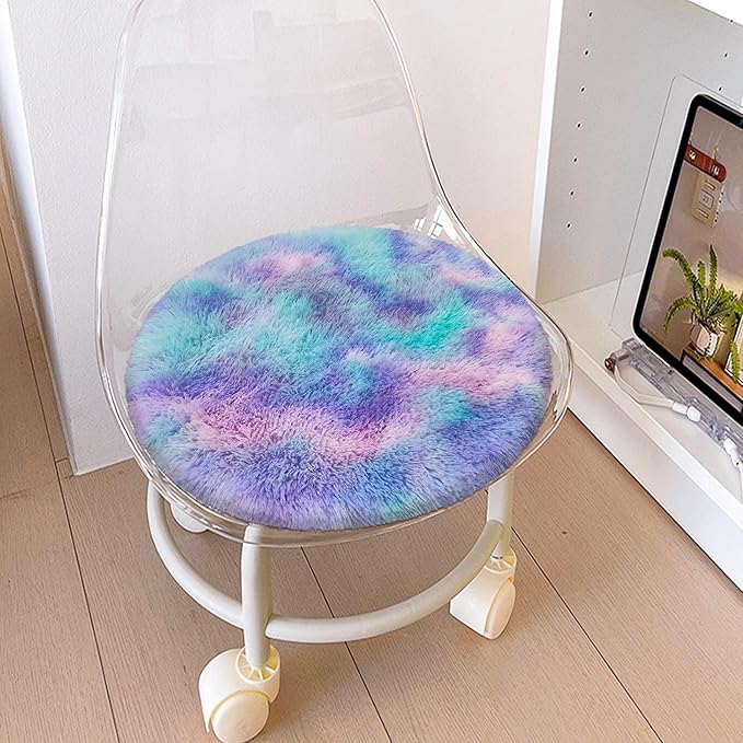 2x2 ft Small Fluffy Round Rug for Girls Bedroom,Soft Shaggy Kids Purple Rainbow Rugs Kawaii Colorful Carpet Fuzzy for Room Kids Bedroom Girls Dresser Playroom Nursery Storage Cabinet Decor