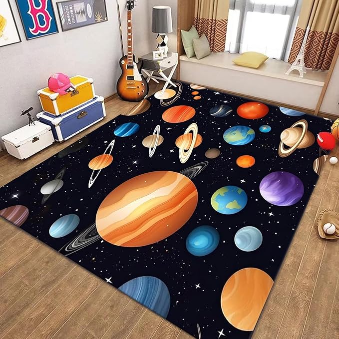 Kids Carpet Outer Space Rug,5x7ft,3D Galaxy Universe Planet Area Rugs Kids Bedroom Space Carpet Universe Solar System Planet Theme Carpets for Living Room Nursery Room Toddler Classroom Decor