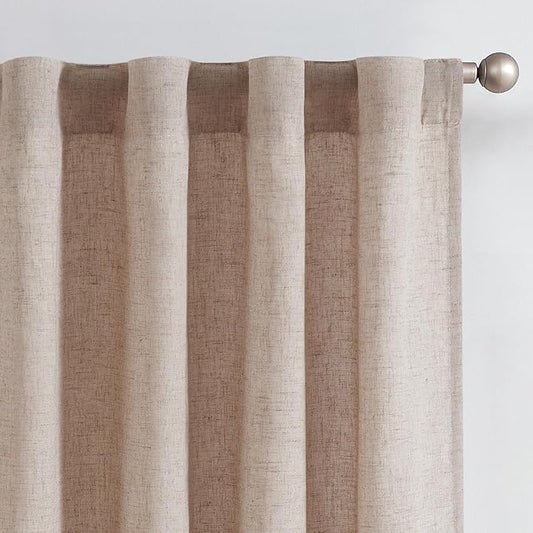 jinchan Taupe Lined Linen Blend Curtain for Sliding Door 90 Inch Length 1 Panel for Living Room, 100 Inch Extra Wide Drape with Rod Pocket Back Tab(100W x 90L, Taupe)