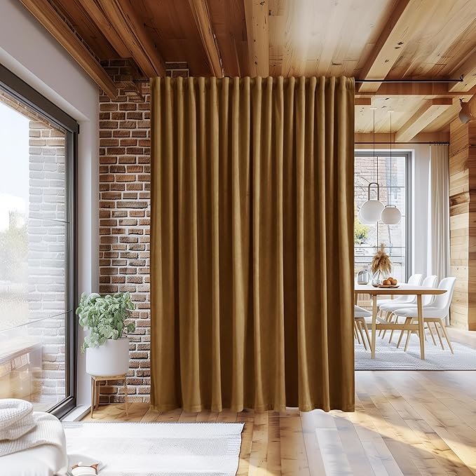 StangH Gold Brown Velvet Blackout Curtains for Sliding Door, Luxury Heavy Thermal Insulated Noise Reducing Window Drapes for Theater/Living Room/Bedroom/Patio, W100 x L96, 1 Panel