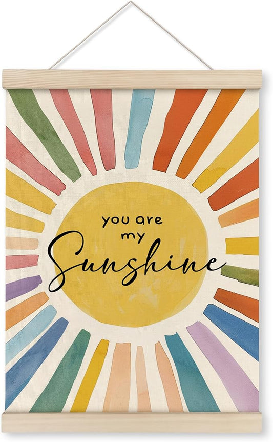 HRQKO You Are My Sunshine Wall Decor Poster Hanger Frame, Nursery Wall Art, Sunshine Playroom Wall Art with Wooden Frames, Boho Sunshine Wall Hanging Banner Decor for Toddler Kids Room, 12x16 Inch