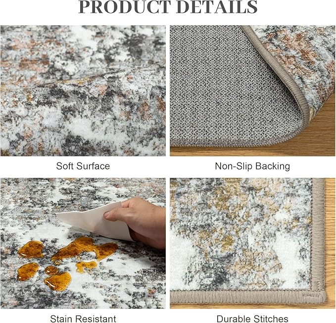 Runner Rug 2'6''x8' Washable Runner Rug: Machine Washable Kitchen Area Rug with Anti-Slip Backing Non-Shedding Stain-Resistant Long Soft Carpet Runner for Hallway, Bedroom, Laundry Room-Gray/Multi