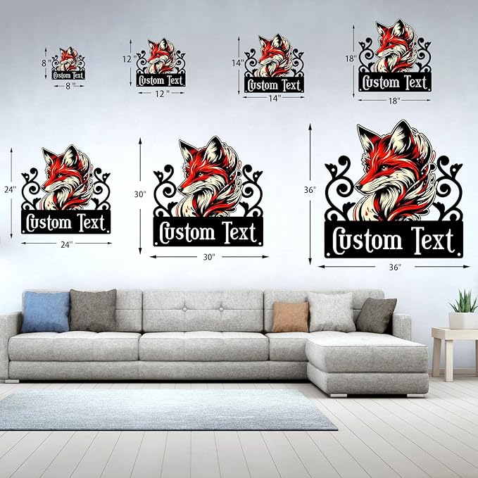 Personalized Fox Metal Wall Art, Fox Decor for Nursery or Cabin, Unique Housewarming Gift for Fox Lovers