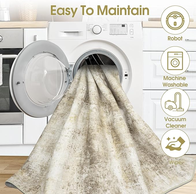9x12 Area Rugs Living Room Rugs: Large Washable Rug with Anti-Slip Backing Non-Shedding Stain-Resistant Soft Abstract Carpet for Bedroom Dining Room Nursery Hallway Indoor Home Office Beige Grey