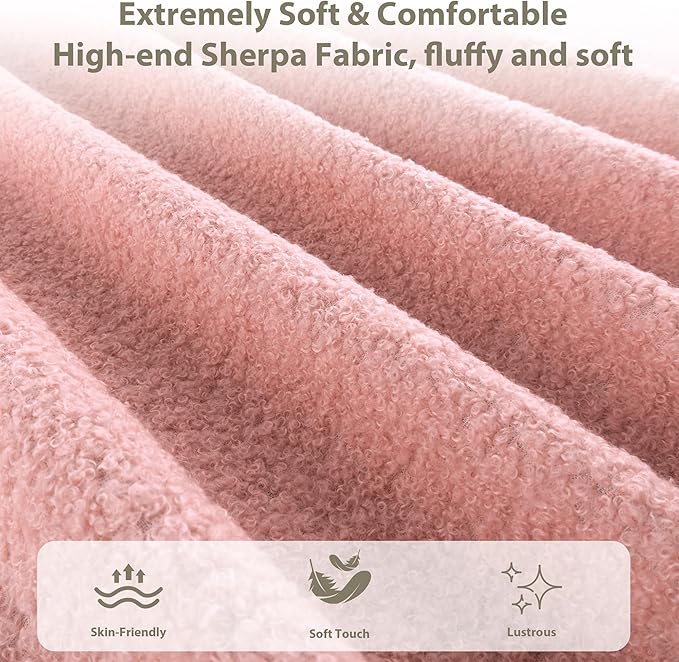 Senfot Pink Boucle Bed Frame with Upholstered Headboard, Soft Low Profile Sturdy Platform Bed with Rounded Corners Design, Heavy Duty, Wooden Slats, Noise Free, No Box Spring Needed, Full Size