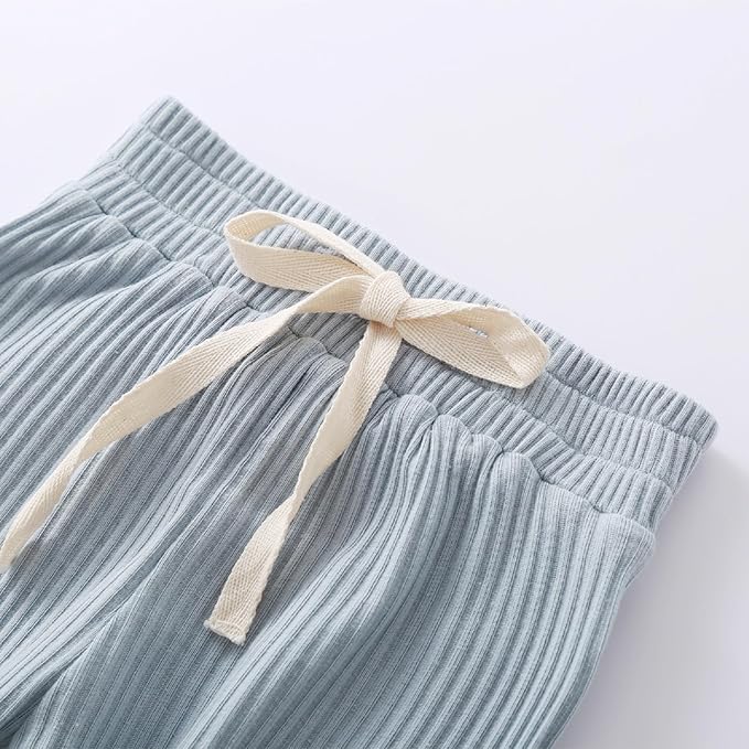 Newborn Baby Boy Girl Clothes Ribbed Knitted Cotton Long Sleeve Romper Long Pants Solid Color Fall Winter Outfits