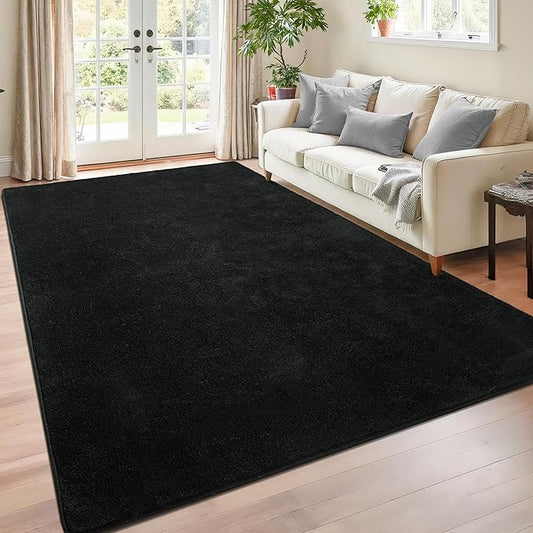Chicrug 4x6 Minimalist Washable Area Rugs for Bedroom Living Room Classroom, Modern Soft Memory Foam Rug for Kids Nursery, Low Plie Indoor Carpet for Dorm Dining Office Bedside Room Decor, Black