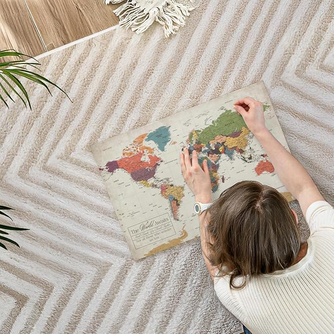 ElephantStock - Personalized World Awaits II Push Pin World Map Wall Art - Horizontal Canvas Wall Art - Living Room Wall Decor - Digital Art Map Canvas Art - Green And Beige Decor - 24" x 16"