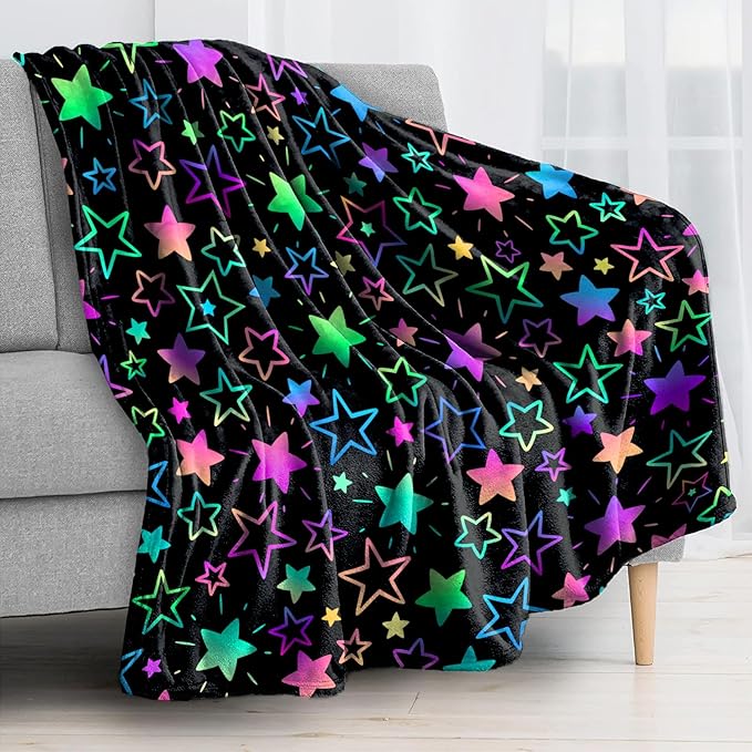 Ultra Soft Fleece Blanket- Lightweight & Warm Throw Blanket for Couch, Cozy Plush Sherpa Blanket for Adults Kids, Durable & Easy Care (Colorful Star, 50x60 in)