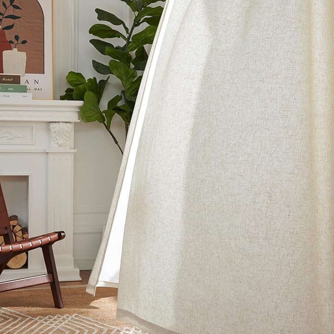 jinchan Beige Lined Linen Blend Curtains for Living Room 96 Inches Length 2 Panels Natural Window Treatment for Sliding Glass Doors, 50 Inches Wide Drapes with Rod Pocket Back Tab (50W x 96L, Ecru)