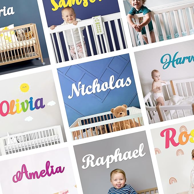 Custom Wood Name Sign For Nursery, 1/3 INCH THICKNESS, Boho Nursery Sign, Family Name Signs, 3D Wall Art for Children & Kids Rooms, Baby Shower, First birthday gift(First Name)