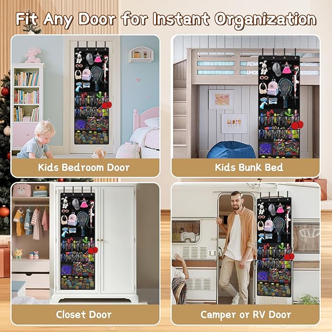Over the Door Organizer for Building Blocks, Kids Toys Storage with Pockets and Slots for Stuffed Animal, Foam Blasters, Darts, Door Organizer hanging for Toys Storage, Kids Game Rooms