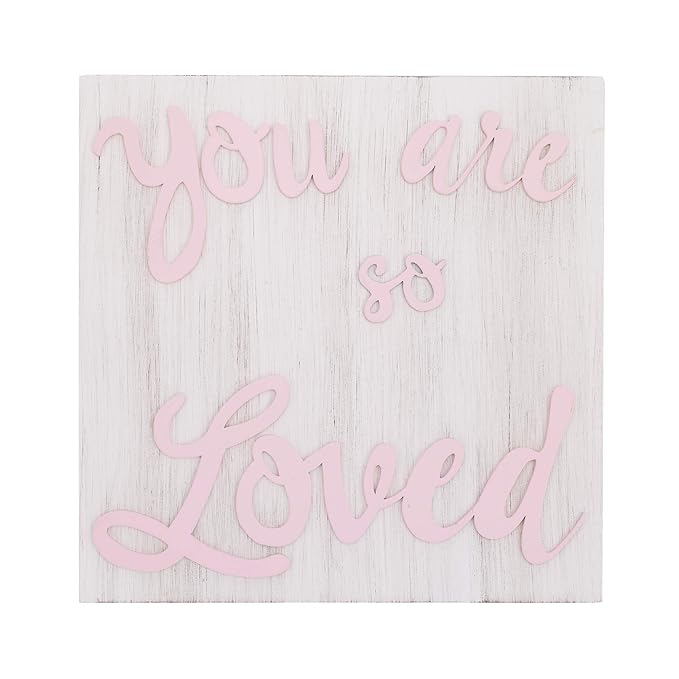 NoJo You are So Loved Pink & White Square Wood Nursery Wall Decor, Pink, White
