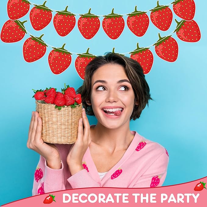 Lewtemi 4 Pcs Berry First Birthday Decor Strawberry Baby Shower Decorations Hanging Banner Berry Garland for Strawberry Themed Party Favors Supplies(Red)