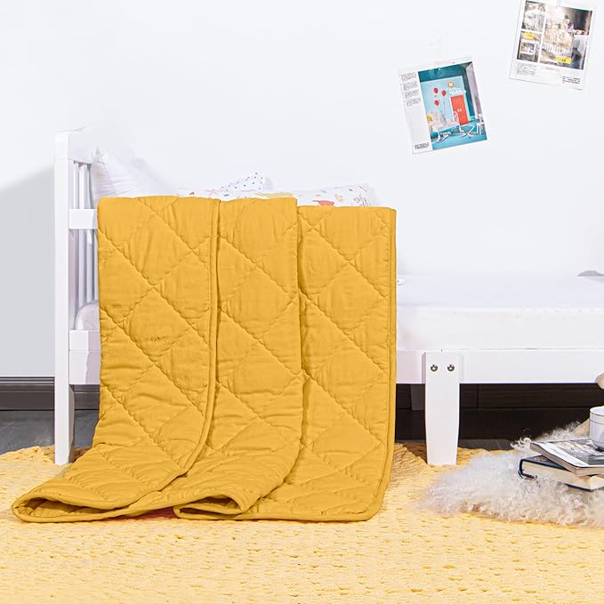 Down Alternative Oversized Toddler Comforter 43x60, Lightweight Warm Solid Color Baby Crib Quilted Blanket for Boys Girls, Yellow