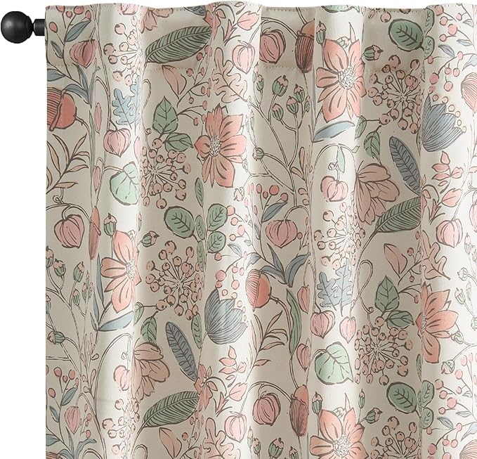 Vangao Pink Nursery Curtains for Girls Room Floral Blackout Dorm Curtains 96 Inch Length Farmhouse Drapes for Bedroom Room Darkening Window Flower Patterned Treatment for Kids Set of 2