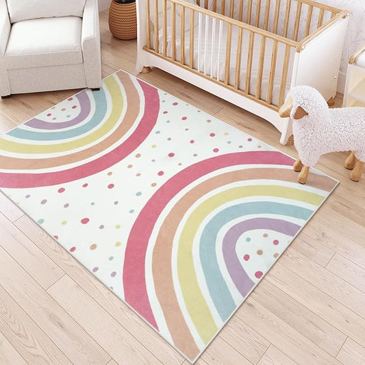 STARUIA Washable Rainbow Rug for Girls Bedroom, Large Area Rug 5x7 Colorful Rugs for Nursery Kids Room, Soft Non-Slip Carpet Kids Rugs for Classroom Playroom Tent Castle Dorm