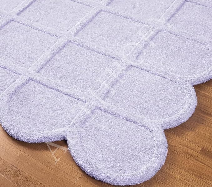 Selena Scallop Area Rug – 10’ x 14' – Handmade Wool Area Rugs – Purple – Rugs for Living Room, Bedroom – Anti-Skid – Carpets with Non-Slip Natural Backing with 100% Cotton