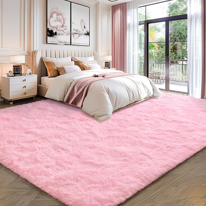 EVOIONOS 5x8 Washable Large Area Rug for Living Room, Fluffy Shag Rug for Bedroom, Ultra Soft Plush Non Slip Carpet for Indoor Floor Bedside Nursery Kids Girls Room Dorm, Home Decor Aesthetic, Pink