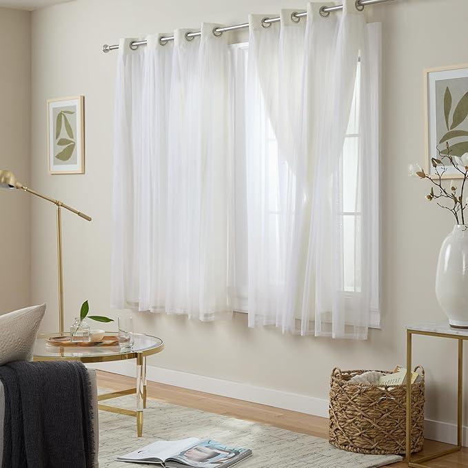 TOWN & COUNTRY LUXE Talia Double Layer Indoor Curtains, Sheer and Room Darkening Blackout, Grommet Top, Energy Efficient, 2-Pack Set, 52"x63", Vanilla