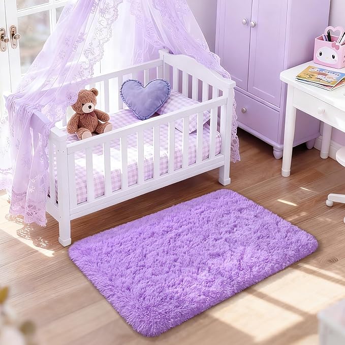 Merelax Fluffy Rug Shaggy Area Rug, Purple 2x3 Small Rugs for Bedroom, Mini Fuzzy Plush Kids Bedside Rug, Soft Non-Slip Entryway Throw Rugs Shag Catpet for Living Room Nursery Room Home Decor
