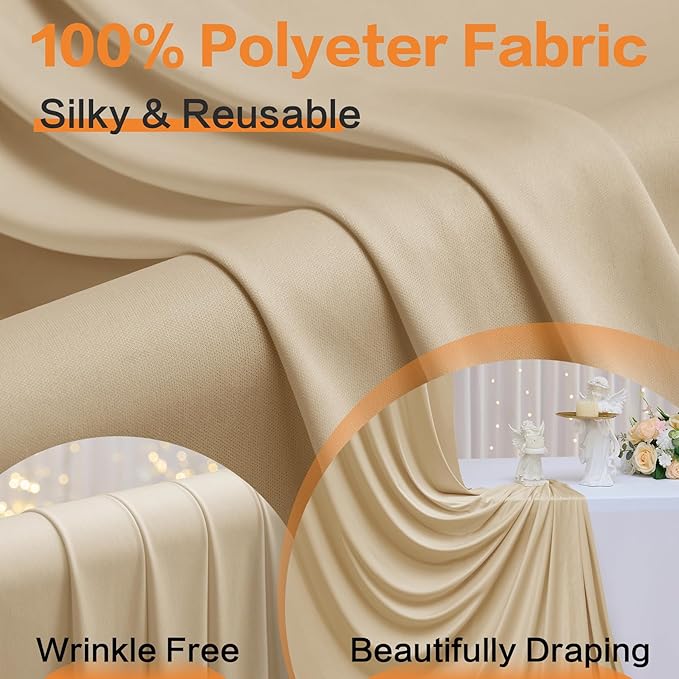 20×12 ft Wrinkle Free Beige Backdrop Curtain for Weddings Parties, 4 Panels 12ft Silky Polyester Wedding Drapes Backdrop Photo Back Drop Cloth for Birthday Baby Shower Photography Backgrounds