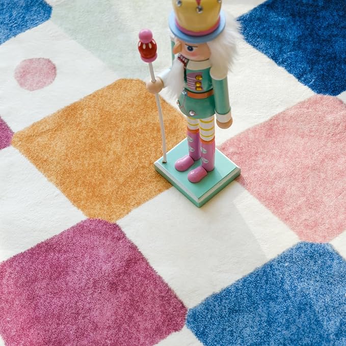 jinchan Macy Area Rug 3x5 Kids Washable Indoor Floor Cover Non-Slip Modern Soft Rug Elementary School Classroom Colorful Diamond Carpet for Nursery Playroom Daycare Living Room Berries on Cream