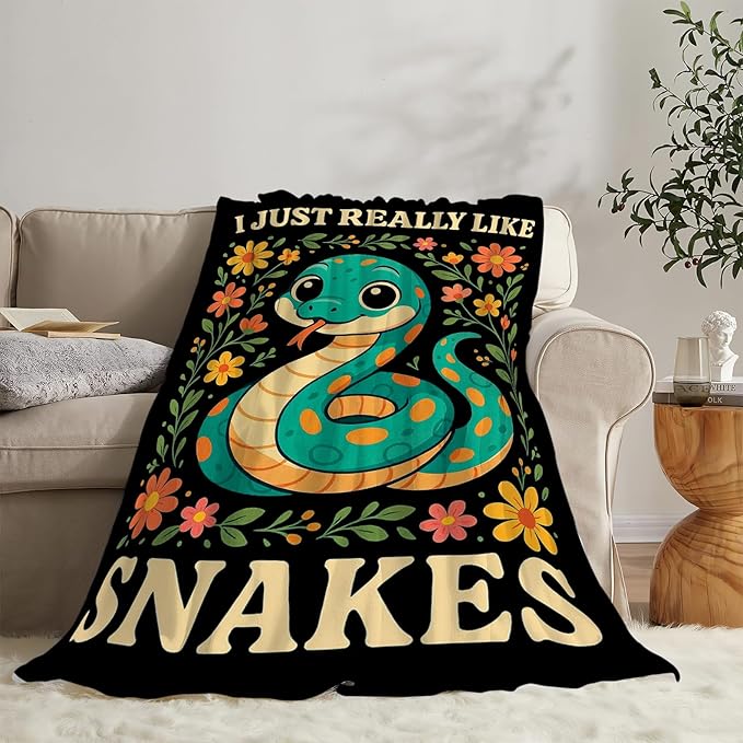 Snake Blanket I Just Really Like Snakes Throw Blanket Soft Cozy Fleece Fuzzy Plush Warm Stuff Bedding Floral Animal Blankets Gifts for Boys Girls Kids Adult Men Women 50"X60"