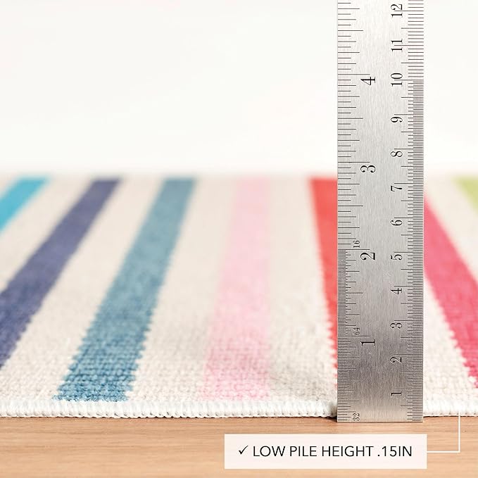 Dash and Albert Rainbow Machine Washable Area Rug - 5' x 8' Multicolor Stripe Washable Accent Rug - Durable, High Traffic Areas Kitchen, Mudroom, Hallways