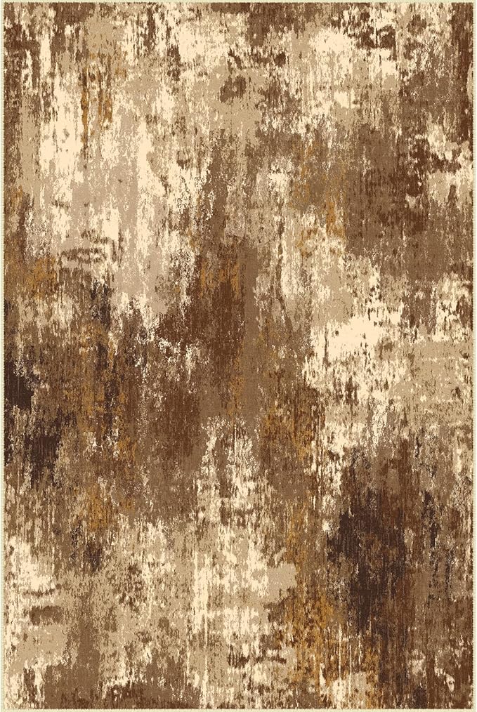 Washable Area Rugs 6'x9' Non-Slip Modern Abstract Soft for Living Room Entryway Bedroom Nursery, Print Pattern, Brown Tan Beige Coffee