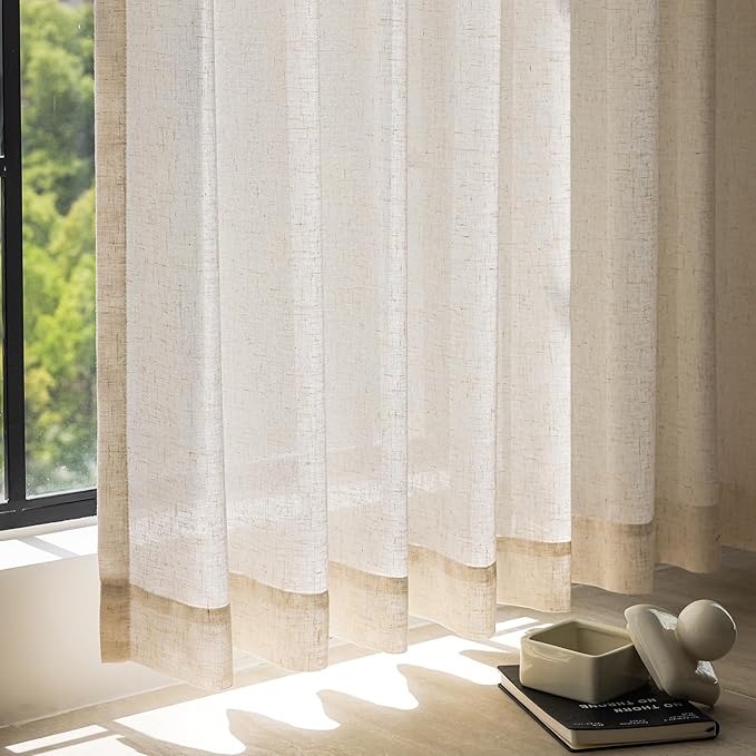 jinchan Ecru Natural Linen Blend Curtains 90 Inches Length for Living Room Divider Sliding Door Farmhouse Rod Pocket Back Tab Light Filtering Drapes Lightweight Curtains for Bedroom 4 Panels