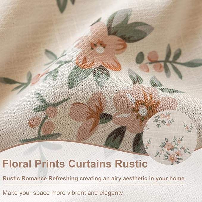 OYX Pink Boho Floral Window Curtains 96 Inch Long 2 Panels, French Vintage Farmhouse Vintage Country Rustic Tassels Printed Drapes for Living Room Bedroom, Rod Pocket Light Filtering Decor Aesthetic