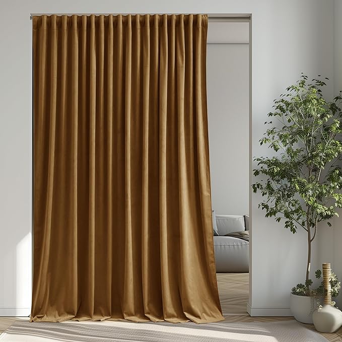 StangH Gold Brown Velvet Blackout Curtains for Sliding Door, Luxury Heavy Thermal Insulated Noise Reducing Window Drapes for Theater/Living Room/Bedroom/Patio, W100 x L96, 1 Panel