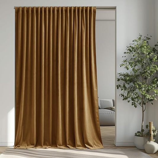 StangH Gold Brown Velvet Blackout Curtains for Sliding Door, Luxury Heavy Thermal Insulated Noise Reducing Window Drapes for Theater/Living Room/Bedroom/Patio, W100 x L96, 1 Panel