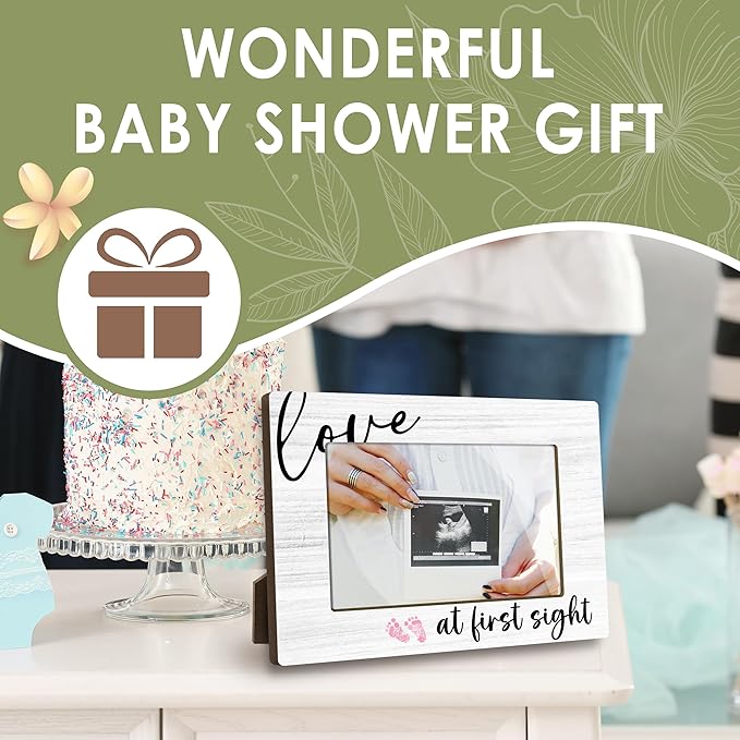 Love at First Sight Baby Picture Frame - Gender Reveal Decorations and Baby Shower Gifts for New Mom Grandparent Pregnancy Announcement Newborn Nursery 4 X 6 Inch Christmas Photo Picture Frame - A06