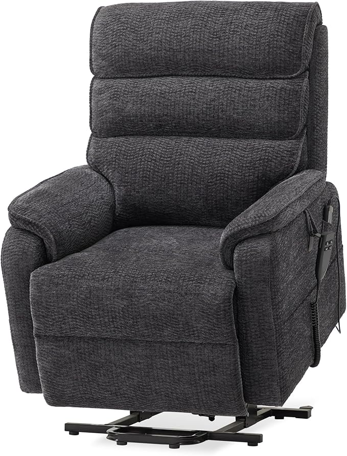 DYNOX Big Man Large-Wide Power Dual Motor Lift Recliners Chairs for Elderly Lay Flat Lift Chair with Infinite Positions, Heat & Massage, Supports 400 LBS(9298,Chenille,Grey)