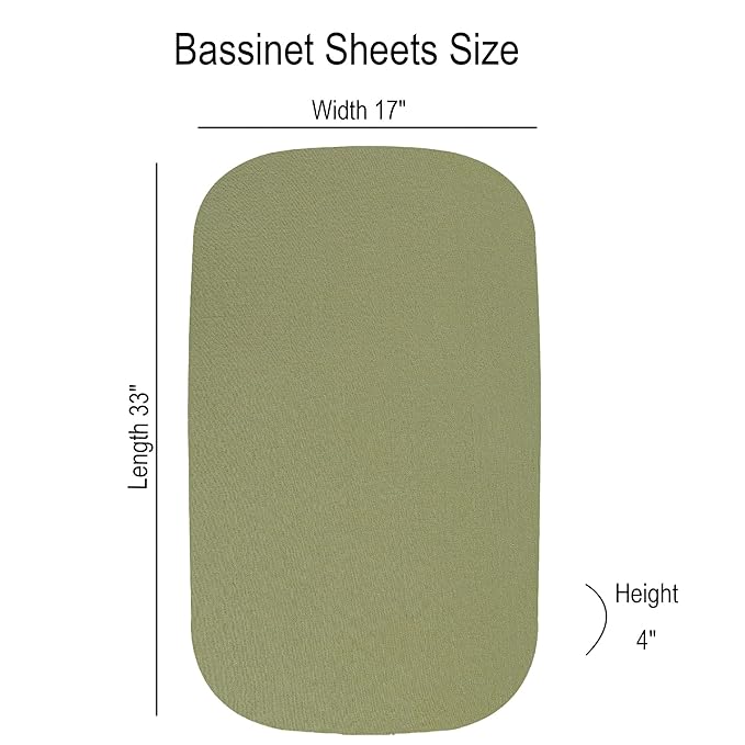 Onacosht Muslin Bassinet Sheets 3 Pack, 100% Cotton Baby Fitted Sheet 33" X 17" for Standard Rectangle Round Oval and Hourglass Bassinet Mattress, Beige Green and Blue