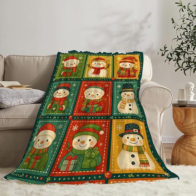Snowman Blanket Cute Christmas Snowman Winter Fuzzy Plush Super Fleece Plush Soft Cozy Warm Stuff Bedding Toddler Nursery Baby Blankets Gifts for Boys Girls Kids Adult Men Women 60"X80"