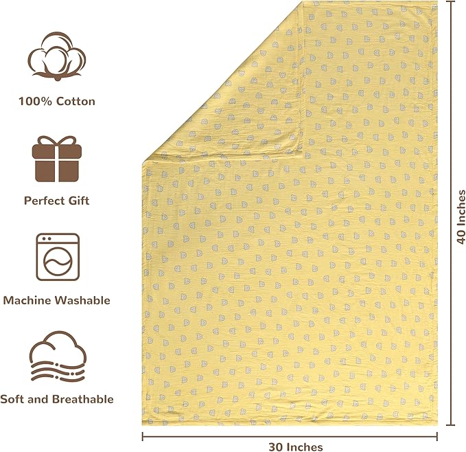 NTBAY 2 Layer Muslin Cotton Baby Swaddle Blanket, 30x40 Soft and Breathable Receiving for Newborns and Infants, Perfect for Crib, Stroller, Travel, Lightweight Nursery Blanket, Honey Bear