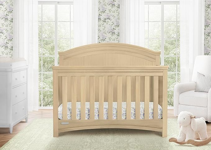 Delta Children Simmons Kids SlumberTime Emma 4-in-1 Convertible Baby Crib N More - Greenguard Gold Certified, Natural Sandstone