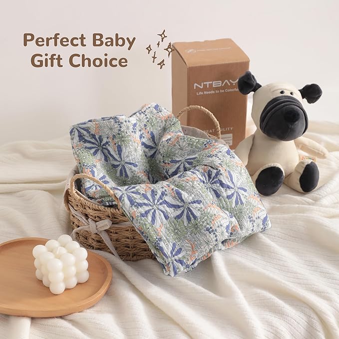 NTBAY 4 Layer Muslin Cotton Toddler Blanket, 30x40 Soft and Breathable Receiving for Newborns and Infants, Perfect for Crib, Stroller, Travel, Lightweight Nursery Blanket, Retro Floral Botanical