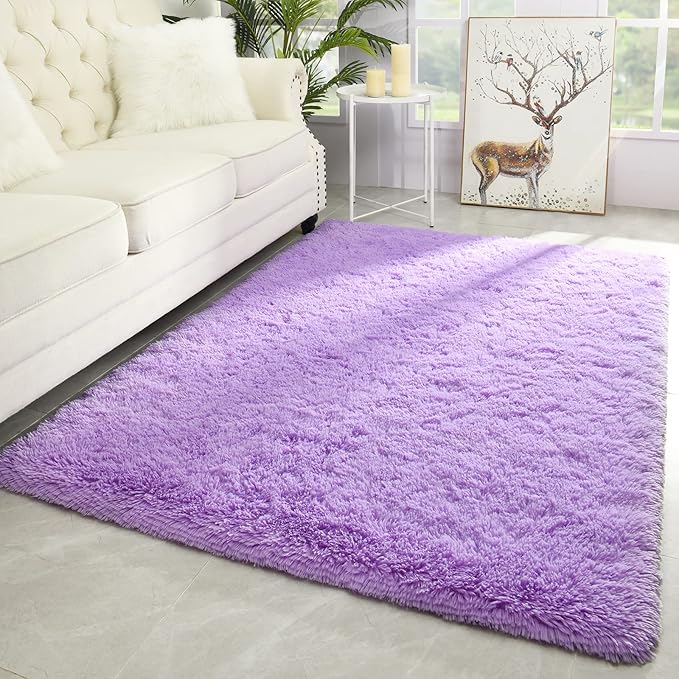Merelax Soft Modern Indoor Shaggy Area Rug for Bedroom Livingroom Dorm Kids Room Home Decorative, Non-Slip Plush Fluffy Furry Fur Rugs Comfy Nursery Accent Floor Carpet 3x5 Feet, Purple